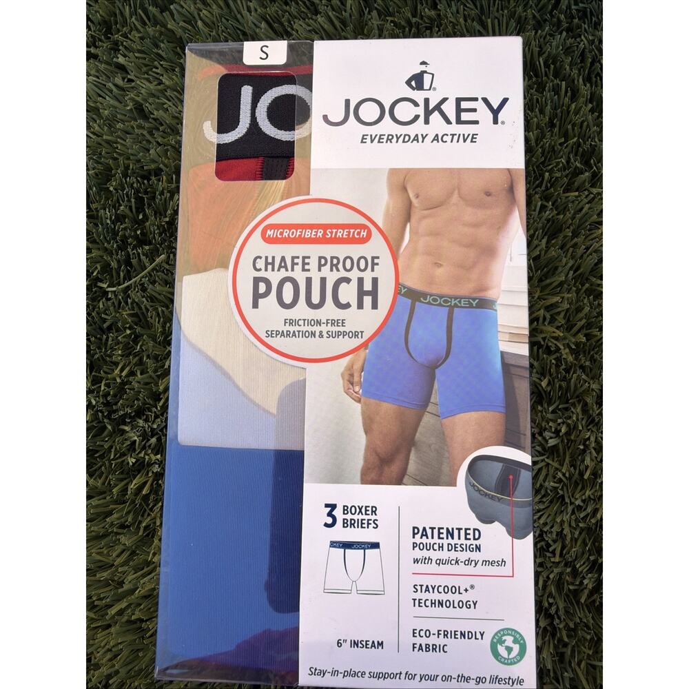 Jockey Men's Everyday Active 3 Boxer Briefs Microfiber‎ 6" Inseam Red Blue SM